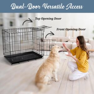 Dog Cage, 42 Inches Strong Metal Heavy Duty Dog Crate with Removable Tray for 31-42 kg Dogs (Black)