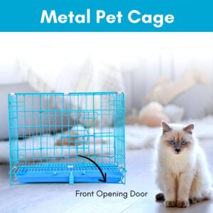 Door Dog Cage Easy to Move with Removable Tray Iron Cage Powder Coated for Dog & Rabbit 18 Inch Sky Blue