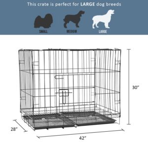 Dog Cage, 42 Inches Strong Metal Heavy Duty Dog Crate with Removable Tray for 31-42 kg Dogs (Black)