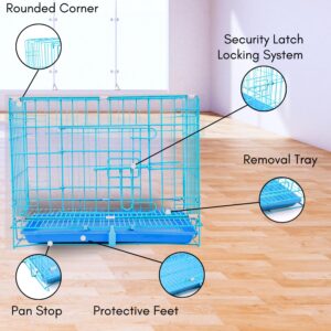 Door Dog Cage Easy to Move with Removable Tray Iron Cage Powder Coated for Dog & Rabbit 18 Inch Sky Blue