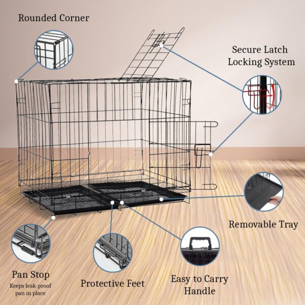 Dog Cage, 42 Inches Strong Metal Heavy Duty Dog Crate with Removable Tray for 31-42 kg Dogs (Black)