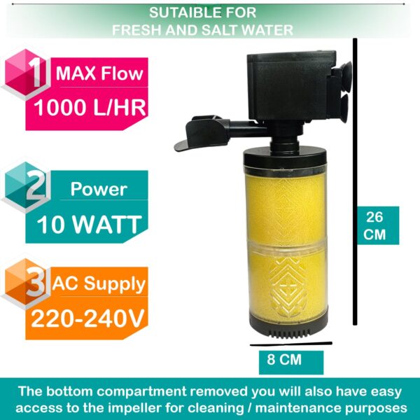 SOBO FK-1002 3 in 1 Filtration Pump Submersible Aquarium Internal Filter